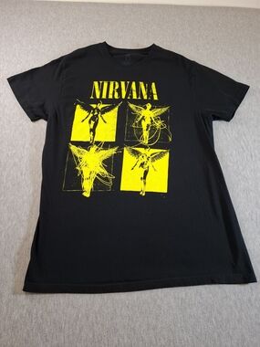Nirvana  Women Size L Black & Yellow Graphic Band Tee